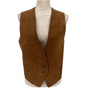 Vintage Paul Harris Suede Vest Size M Tan Brown Leather Snap Front Pockets